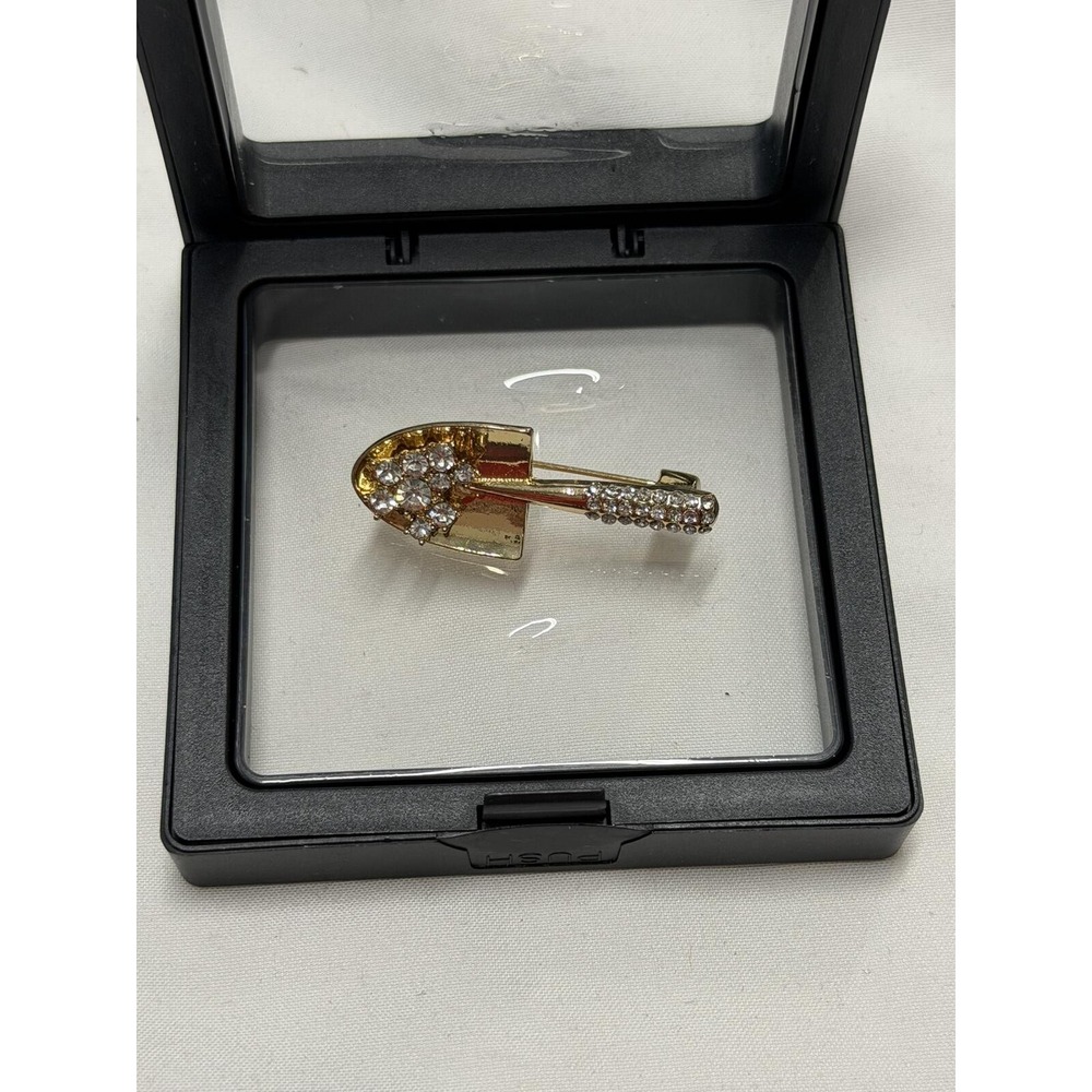 Gold Tone Shovel Pin Brooch with Rhinestones